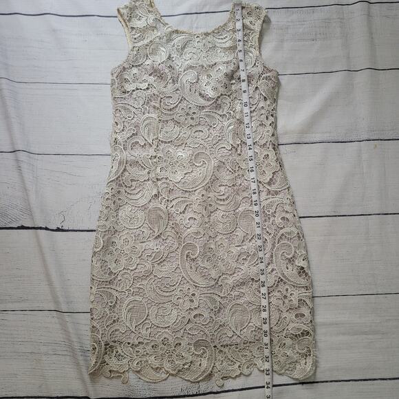 Alna be Size M Ivory Lace Overlay Bodycon Cocktail Dress Wedding Rehearsal - Picture 4 of 8